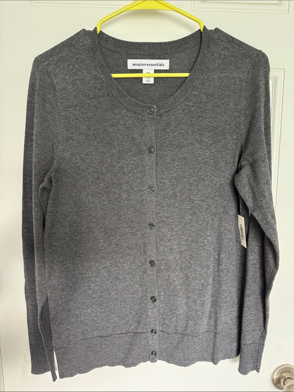 Amazon Essentials Women's Charcoal Gray Button-Front Crewneck Cardigan